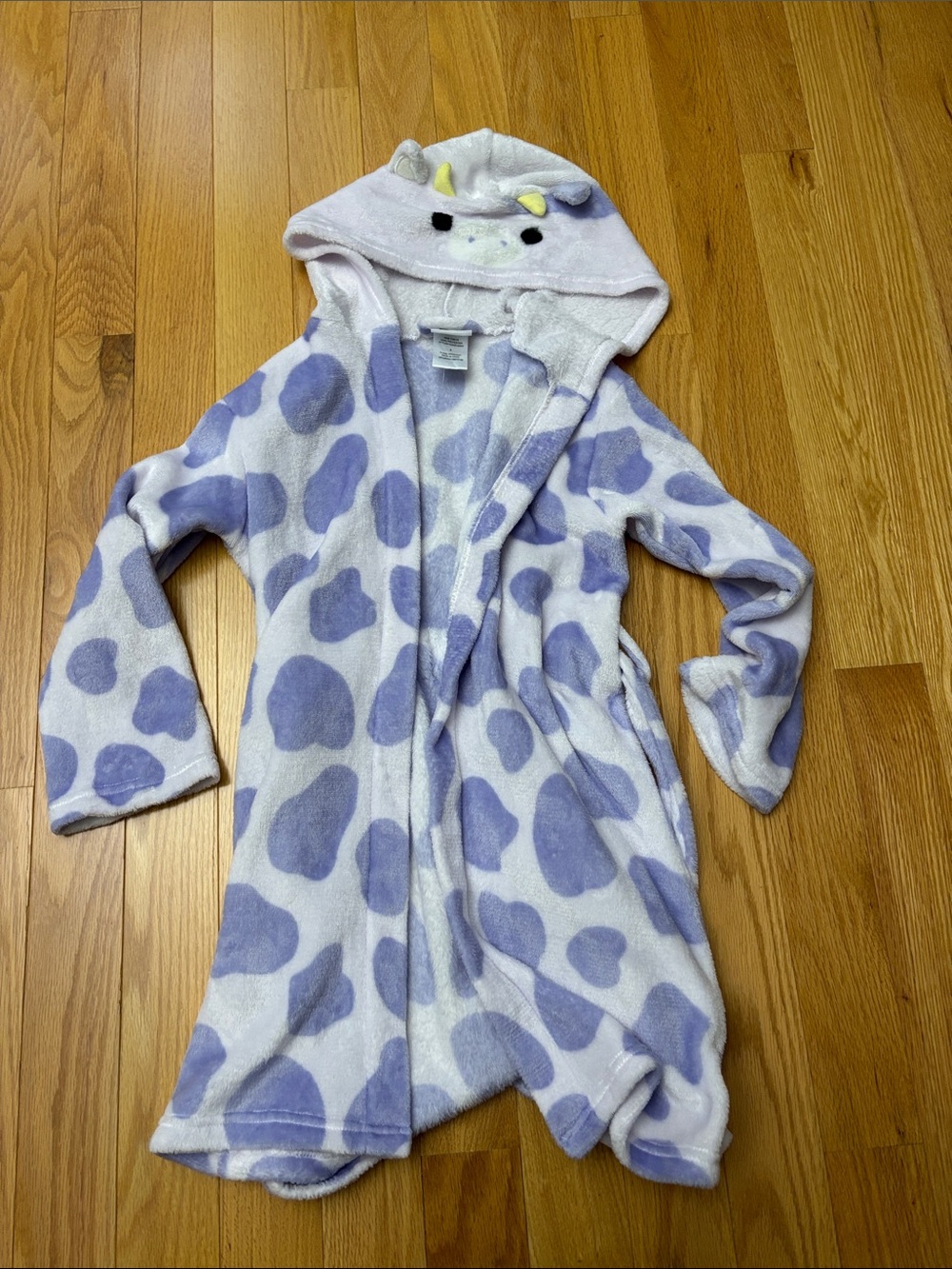 Plush Kids Hooded Robe in Light Purple Spot Print